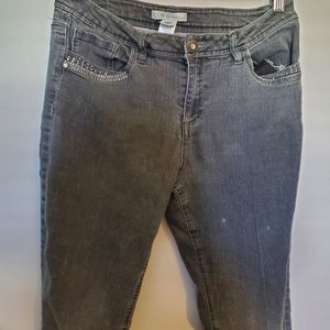Cleo Petite Curvy Grey Denim Jeans with Gems - Size 10